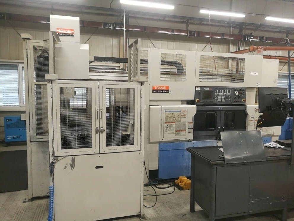 Front view of Mazak Multiplex 6100 + robot FLEX-GL50F  machine